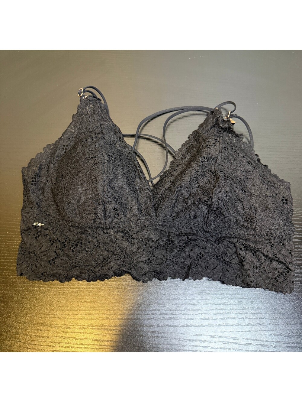 Victoria’s Secret PINK Black Lace Strappy Longline Bralette XL NWT